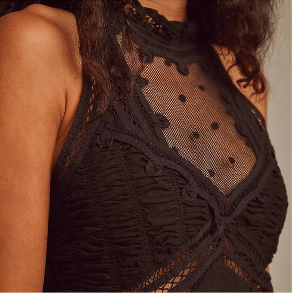 NWT Free People Valencia Embroidered Lace High Neck Mini Black Dress Size Medium - Picture 13 of 13